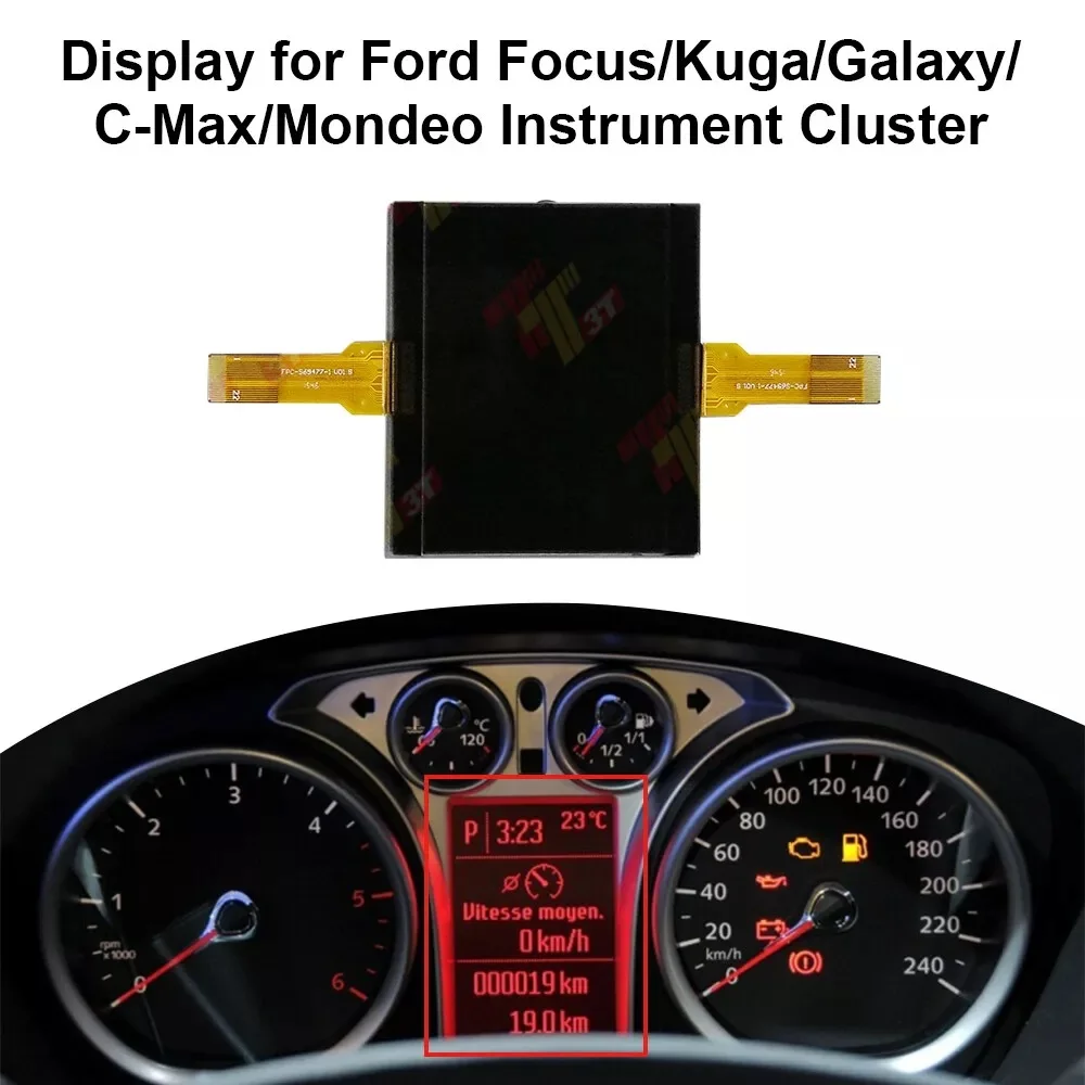 Dashboard LCD Display for Ford Focus Kuga Galaxy C-Max Mondeo Instrument - 2 Ribbons Connector