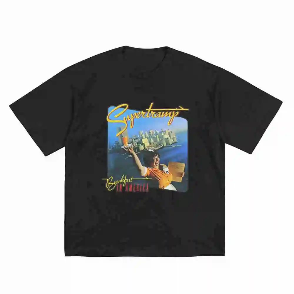 Supertramp American Breakfast Rock Band Short Sleeve Tee 100% Cotton T-Shirt