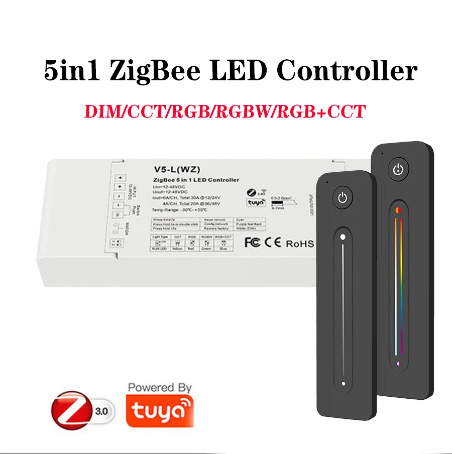 

Skydance 5 in 1 ZigBee LED Controller V5-L(WZ) 5CH*6A 12-48V Use For dimming/CCT/RGB/RGBW/RGB+CCT Strip Light