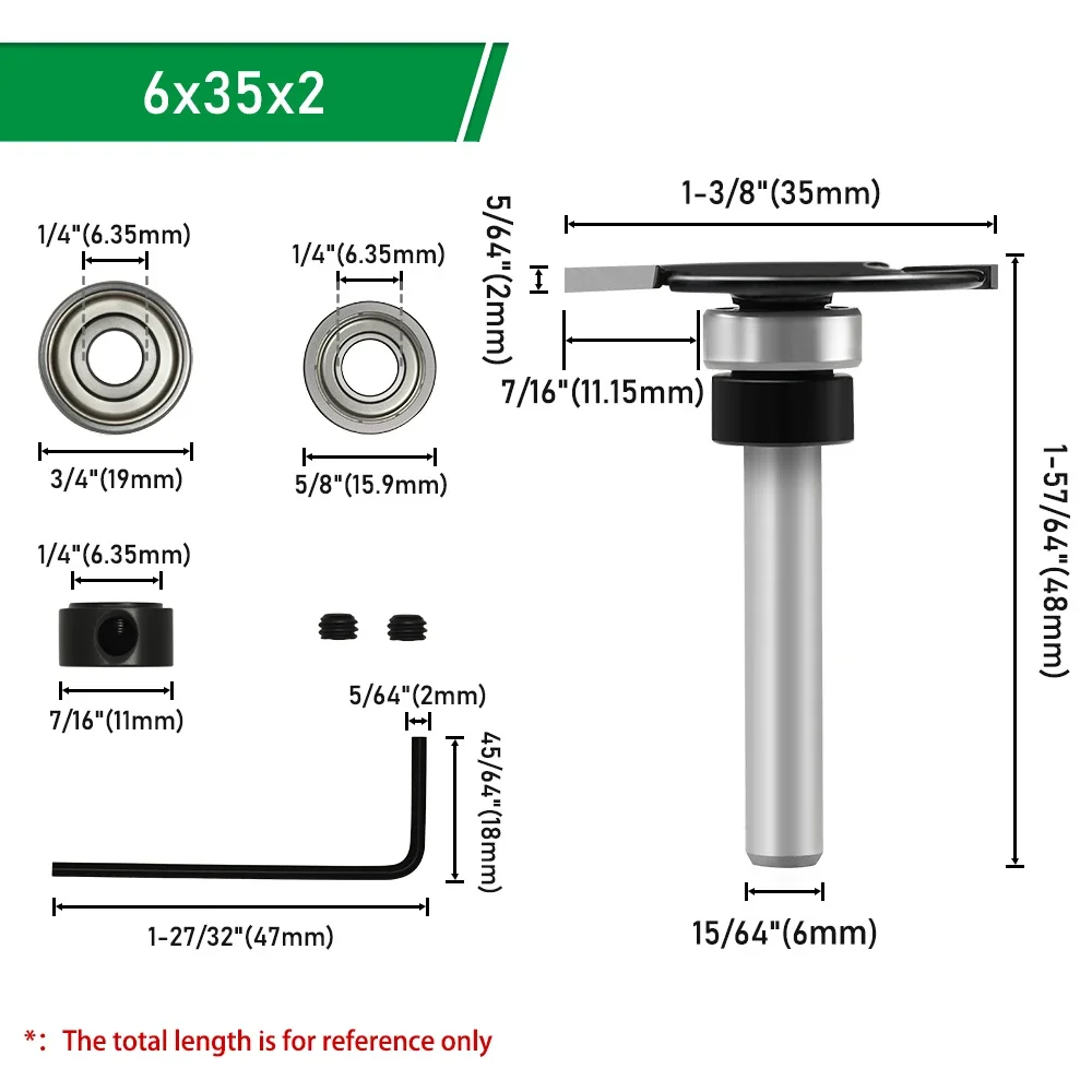 LAVIE T-Typ Nutfräser, 1/4 Zoll Schaft mit 15,9 mm & 19 mm Führungsringen, Holzbearbeitungs-Fräswerkzeug-Set mit Schraubenschlüssel – Detail 17