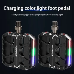Warning Reflector Anti-slip Bicycle Pedals with Reflective Strips LED Luminous Bike Pedal Bike Flat Pedal Mountain Cycling Parts