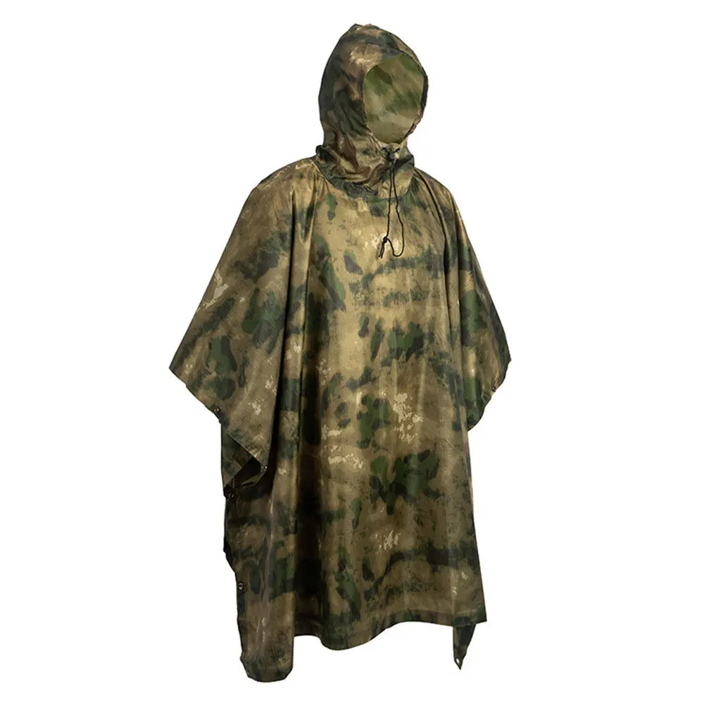 

ATFG Camouflage Tactical Poncho Raincoat Tour Portable Waterproof Military Rain Protection Foldable Rain Coat Trip with Storage