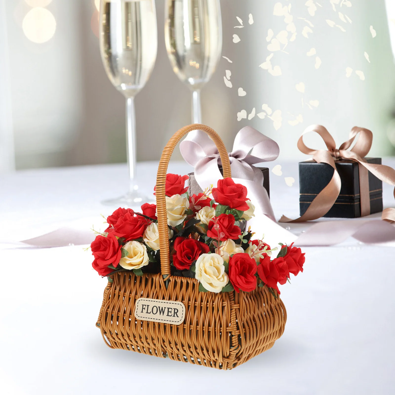 سلة ترتيب الزهور المنسوجة المحمولة لديكور الزفاف ديكور المنزل سلة التخزين متعددة الأغراض زهرة الزخرفية #1