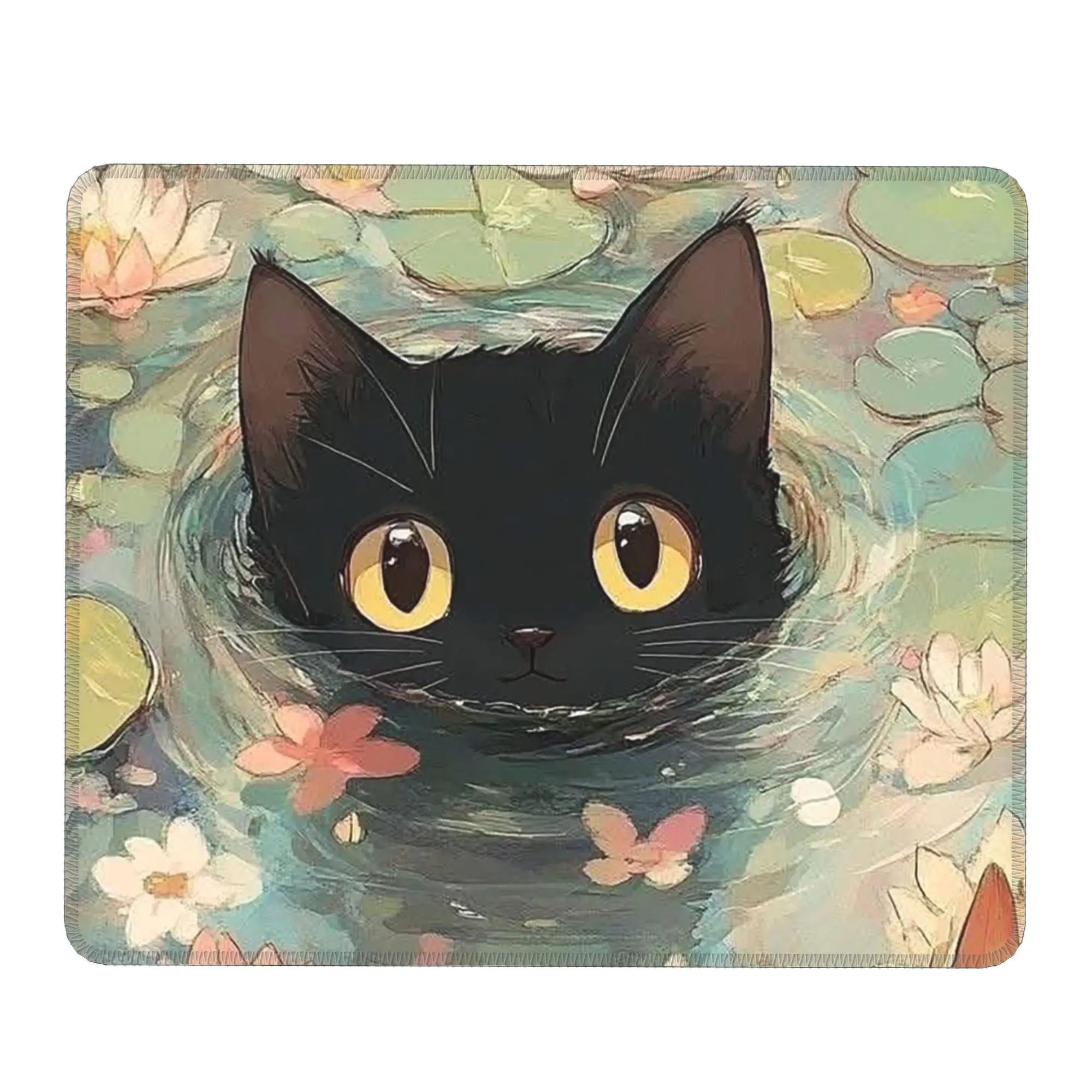 Black Cat Green Plants Flower Kawaii Anime Mouse Pad Computer Keyboard Mouse Mat Gaming PC Laptop Desk Mat Office Table Mats