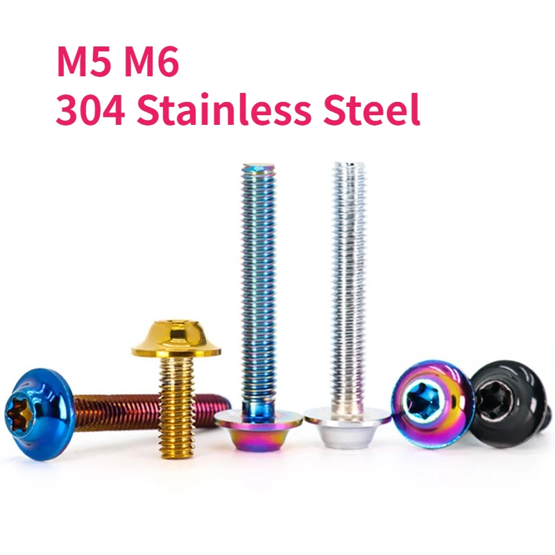 

1pcs M5 M6 304 Stainless Steel Burn Titanium Colour Torx Flange Button Head Screw Torx Thick Head Screw for Motor Bike