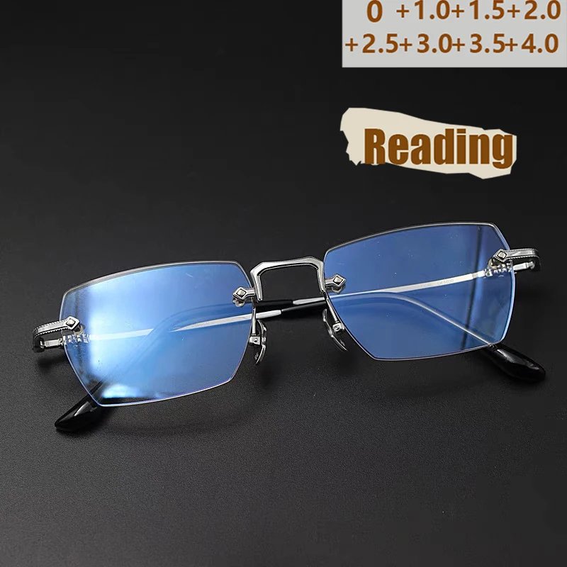 2025 neue rahmenlose Retro-Metallrahmen-HD-Lesebrille für Herren, Anti-Blaulicht-Lesebrille für ältere Menschen, JH265