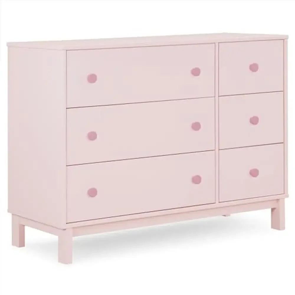 Legacy 6 Drawer Dresser Interlocking Drawers Greenguard Gold Certified Blush Pink Dark Pink Durable Wood Finish Easy Assembly