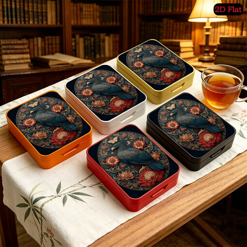 Antique Relief Eagle Floral Art Theme Compact Mini Flip Top Tin Box, UV Printed Personalized Photo Portable Metal Tin Box