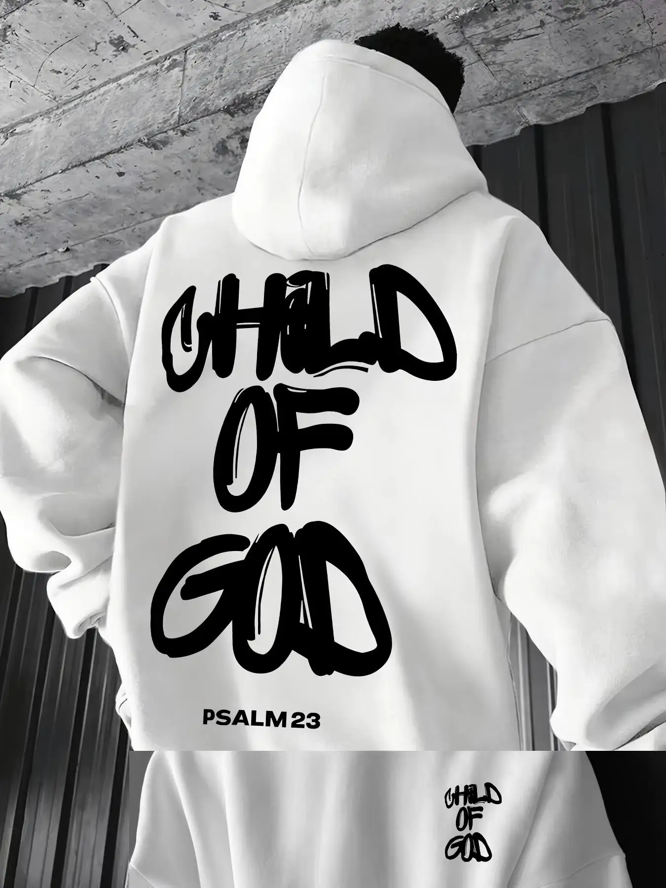 Child of God Psalm 23 Print Oversized Christian Streetwear Sweatshirt Casual Long Sleeve Men's Casual Hoodie Outdoor Wear