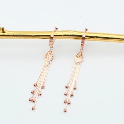585 Purple Gold Soft Chain Tassel Round Bead Drop Earrings for Women Exquisite Long Elegant 14K Rose Gold High Wedding Jewelry