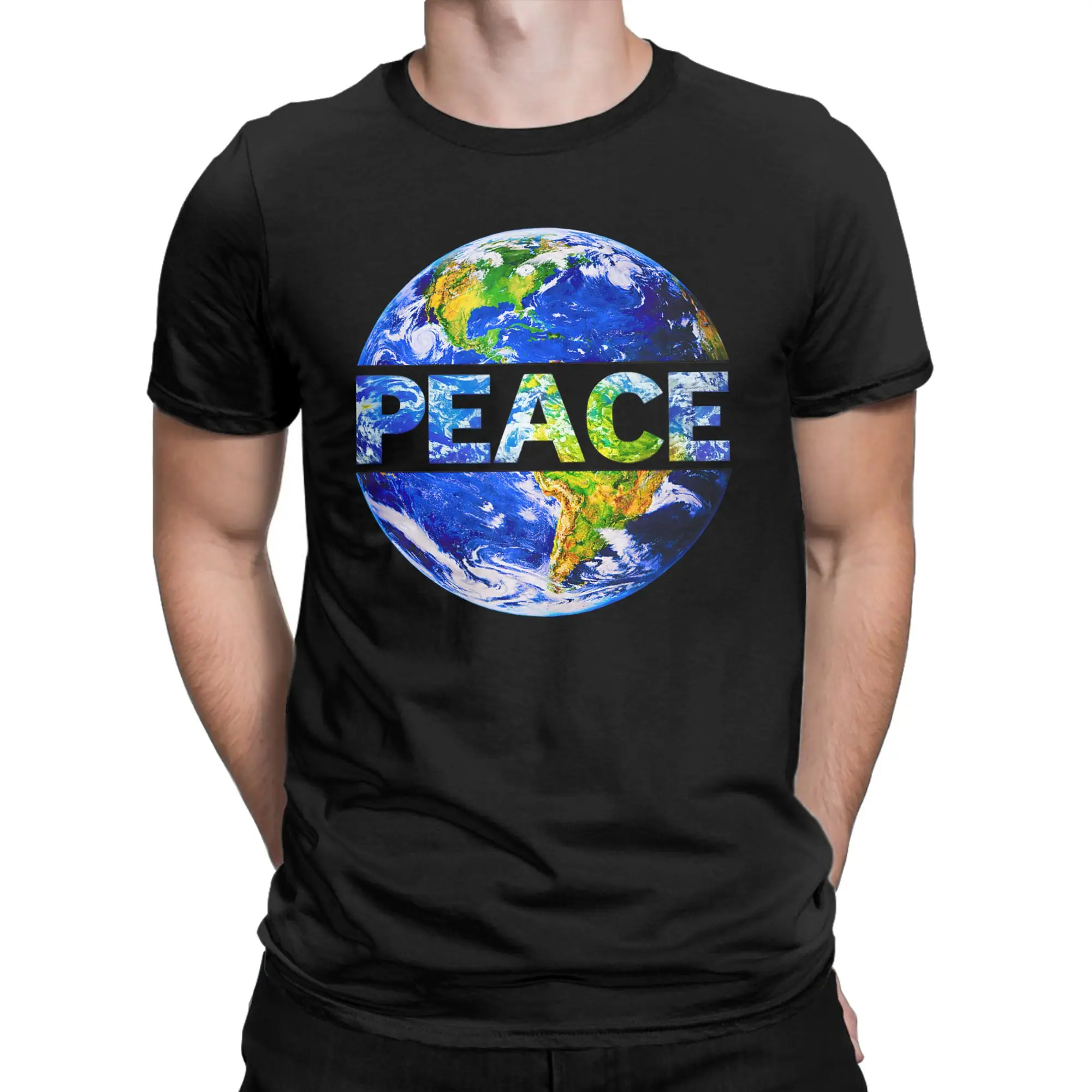 Men's Earth Love Power Peace World T Shirt  Pure Cotton Tops Casual Short Sleeve Crewneck Tees Gift Idea T-Shirt