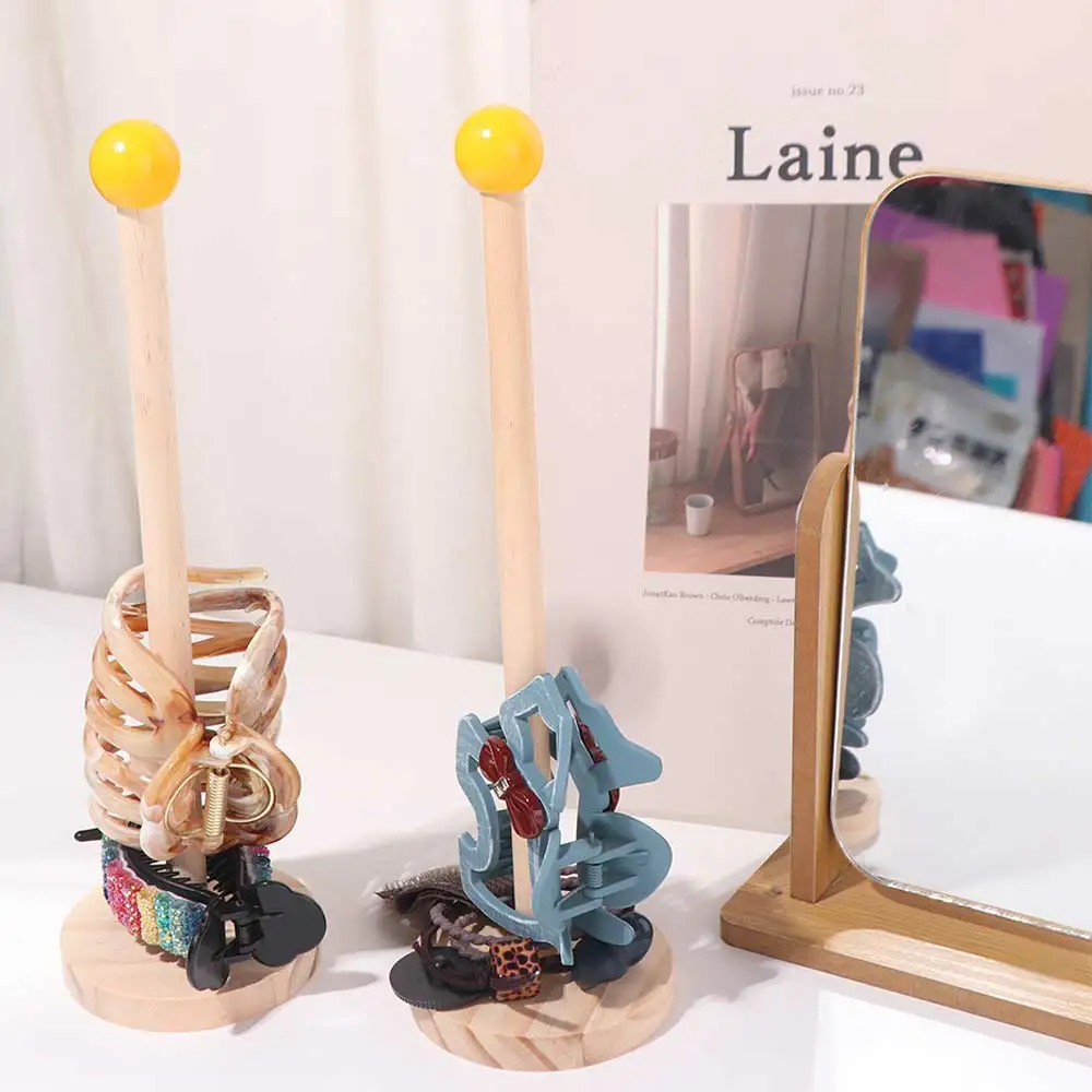 

2Pcs Wooden Hairband Storage Rack Vertical Multi-purpose Hair Rope Holder Jewelry Stand Cute Hair Scrunchies Hairpin Organizer