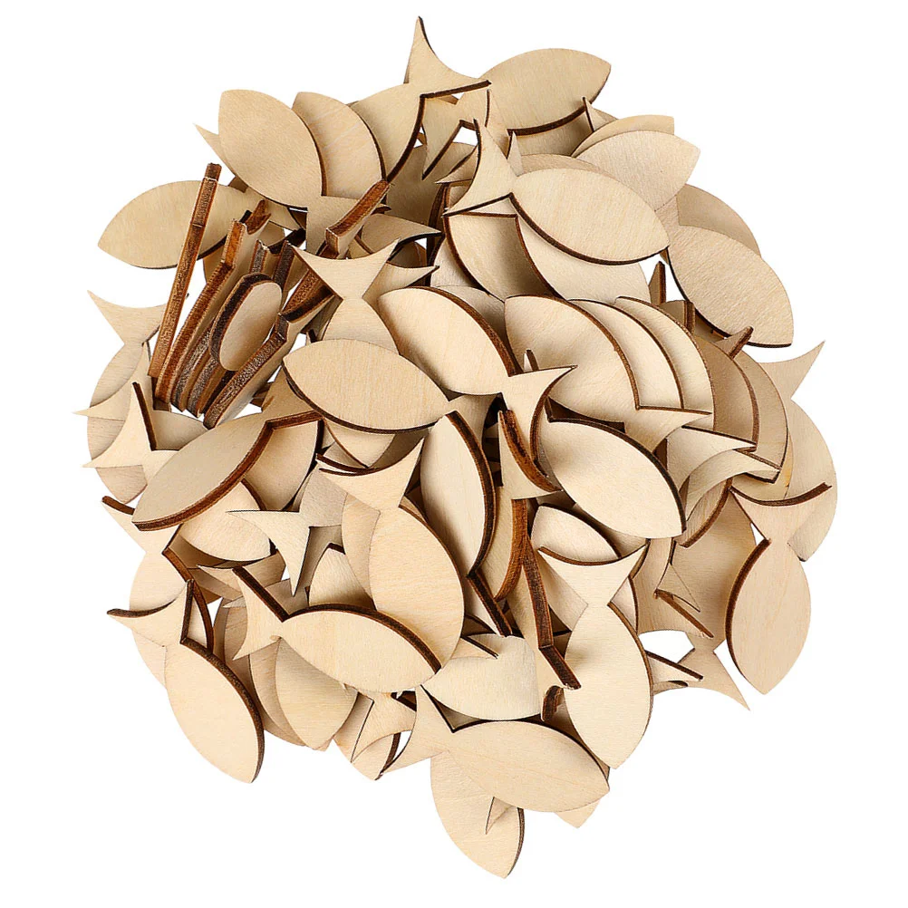 

50Pcs DIY Wooden Chips Decoration Wood Plaque Set Handmade Fish Wooden Slices for Custom Painting Decorative Craft Home Party