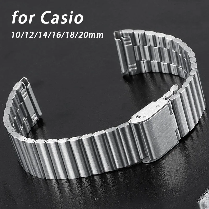 10mm 12mm 14mm 16mm 18mm 20mm Stainless Steel Band Metal for Casio F-91W for F105/108/A158W/168 AE1200/1300 Universal Bracelet