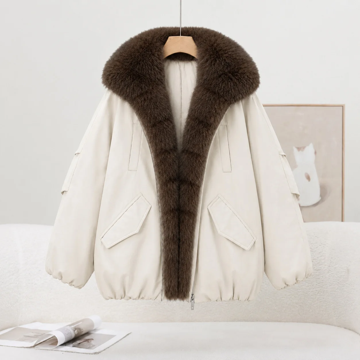 Female Parkas Autumn Winter Pie Overcome Coat Women Down Cotton Clothes Imitation Fox Hair Large Cotton-padded Jacket Outerwear
