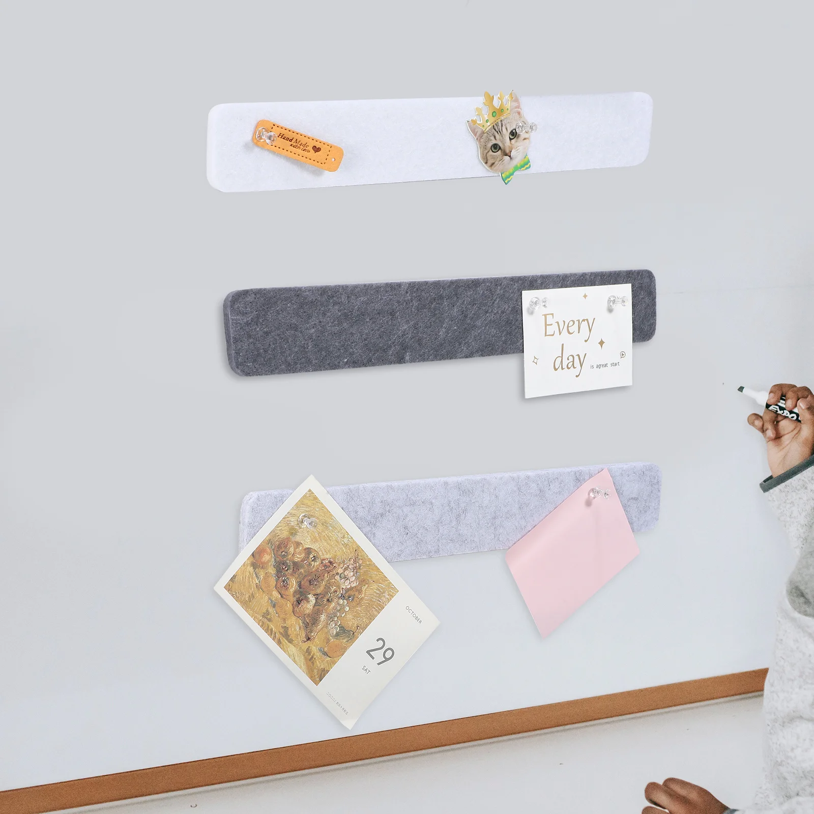 8 ชิ้น Felt Cork Board Memo Strip Bulletin Bar Decor โพลีเอสเตอร์ Self - กาว Pin สําหรับ Office