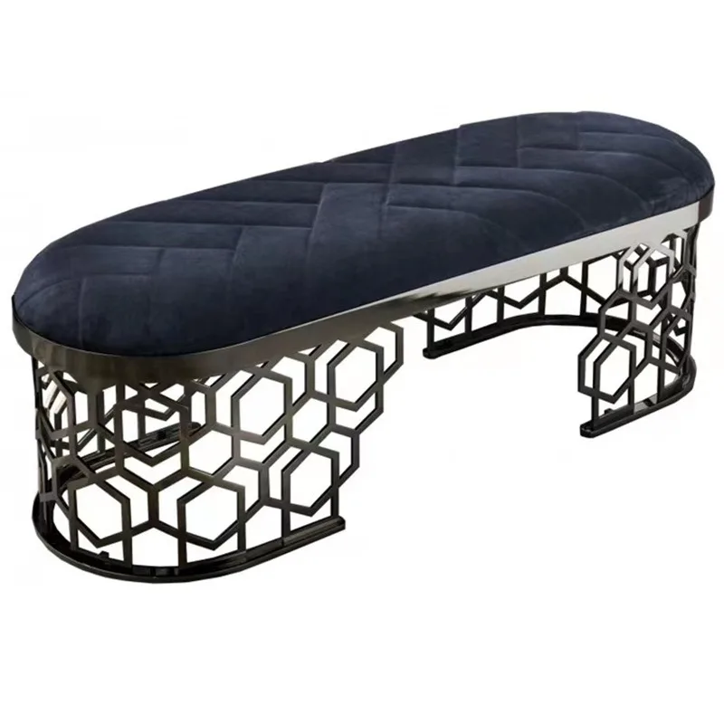 Postmodern bedroom bench, Italian light luxury simple entrance shoe changing stool, stainless steel hotel beauty club rest stool