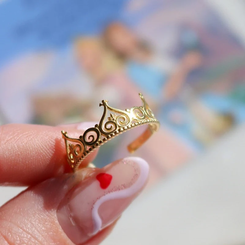 Princess Ring Cartoon As The Princess And The Pauper Jewelry Adjustable Gold Silver Color Crown Ring For Girl Gift