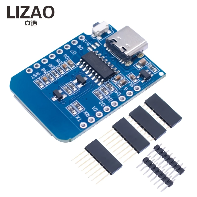 D1 Mini Type-C ESP8266 ESP-12F CH340G V2 WiFi Board, NodeMCU Lua IoT Development Module with Pins, 3.3V for Arduino