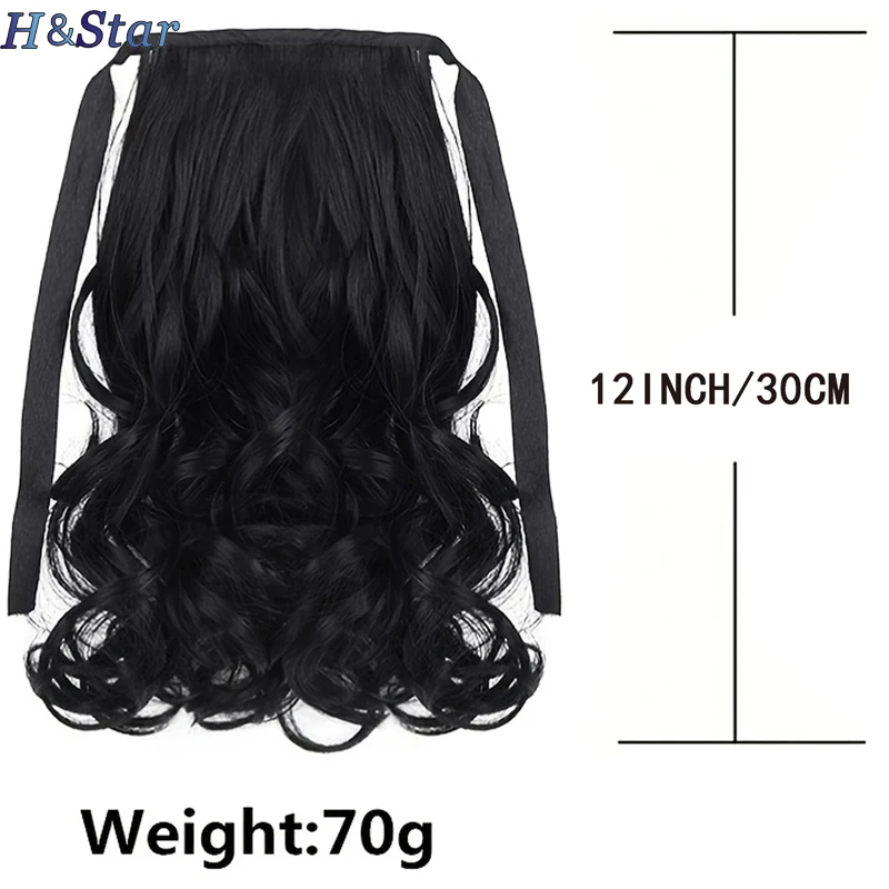 H&STAR 30cm Synthetic Short Water Curly Ponytail Drawstring Tie Straps Ponytail Hairpiece for Women