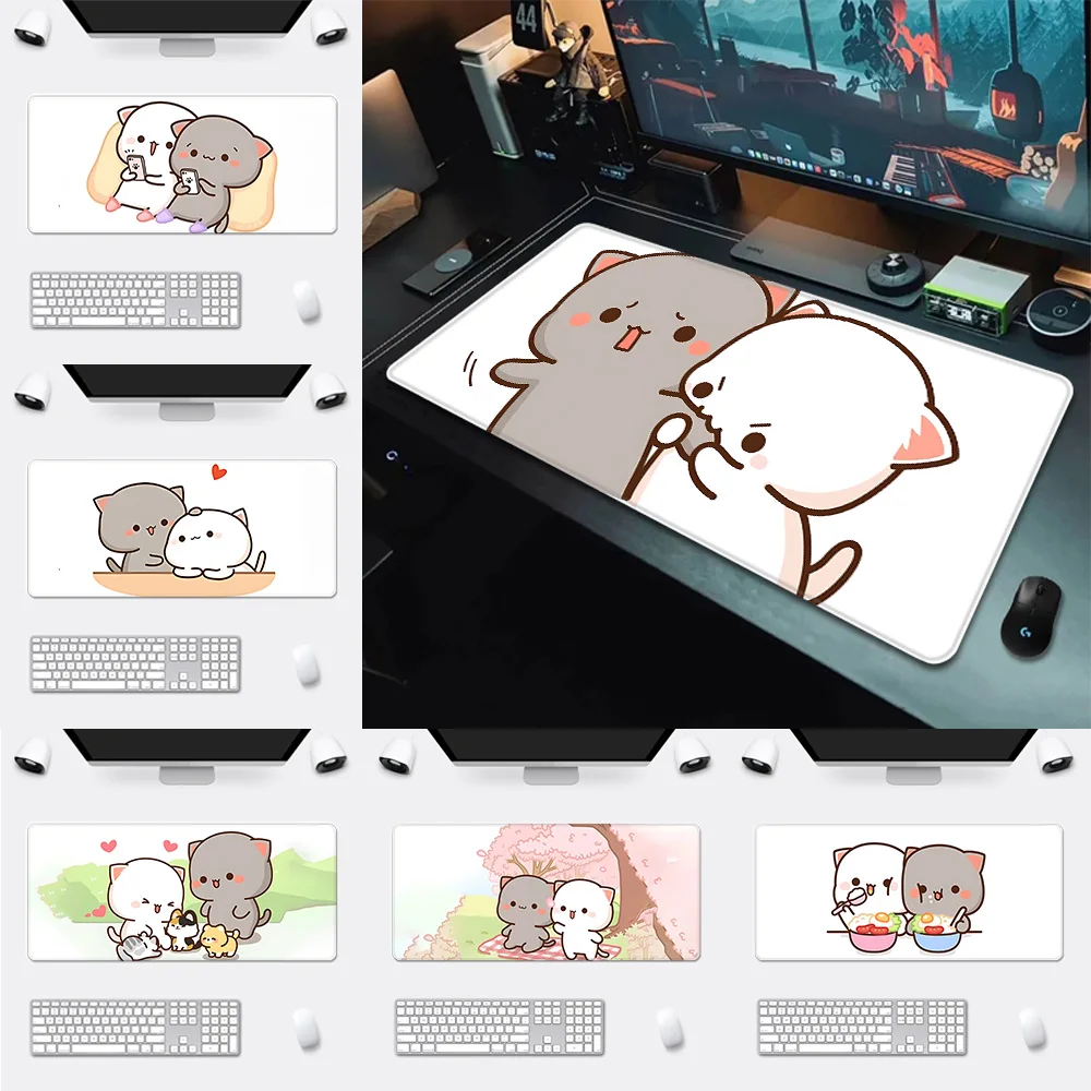 

Peach Mochi Cat And Goma Mousepad HD Printing Computer Gamers Locking Edge Non-slip Mouse Pad XXL90x40cm Keyboard PC Desk Pad