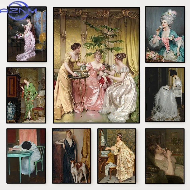 The Renaissance Women Portrait Poster Vintage Victorian Feminine Canvas Painting Fashion Wall Art Living Room Home Decor Mura