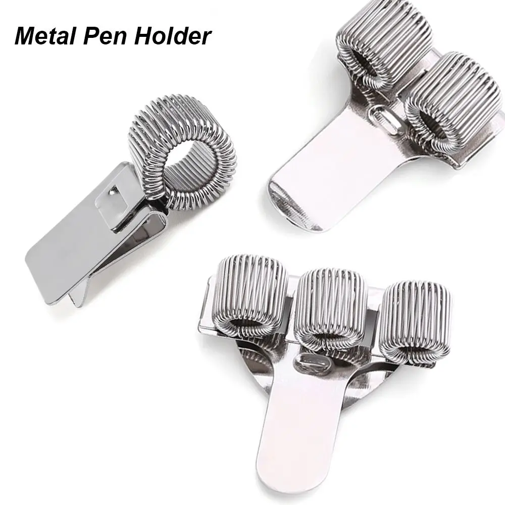 1pc único/duplo/triplo buraco metal primavera caneta titular com clipe de bolso médicos portáteis enfermeira uniforme caneta titular material de escritório