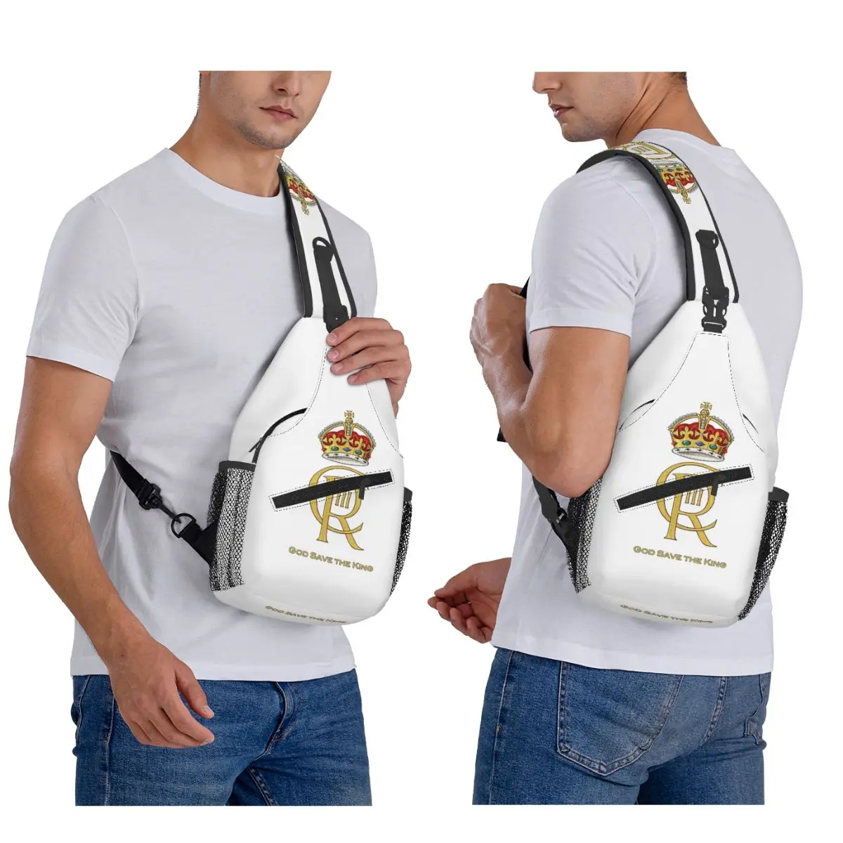 

Charles III Royal Cypher, King Charles III, Charles Rex Chest Bag Men Sling Crossbody Backpack Chest Bag Daypack Shoulder Bag