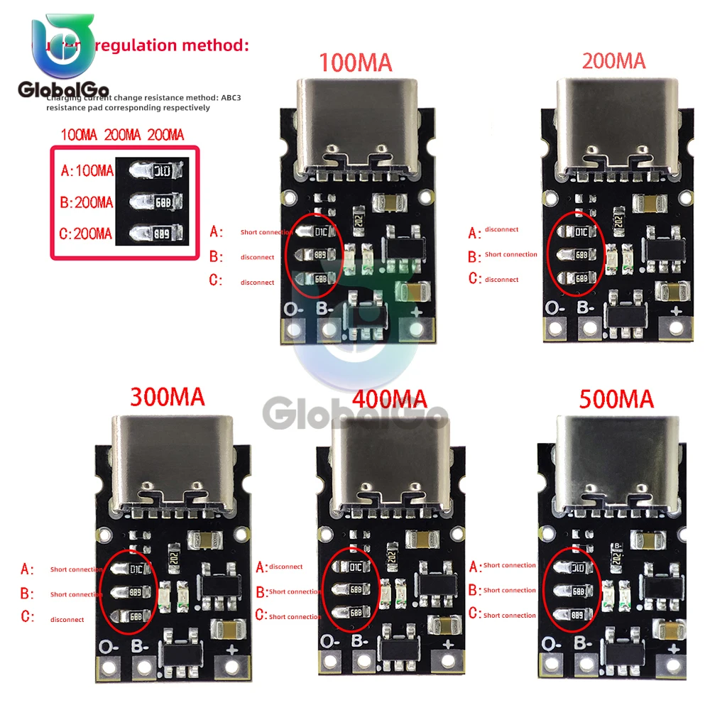 Ładowanie i rozładowanie baterii litowej typu C DC 5V do 4.2V zintegrowane płytka ładująca 500/400/300/200/100mA