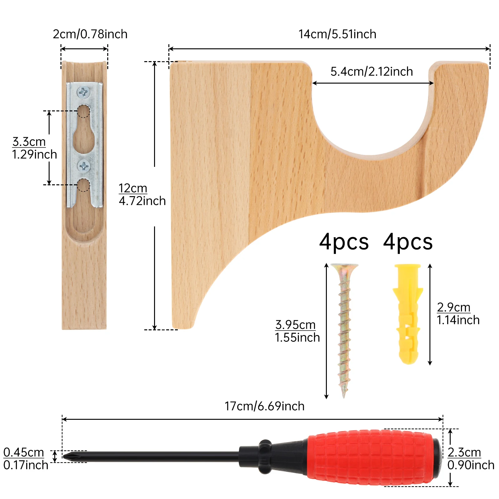 2 Pcs Upgrade Beech Wood Curtain Rod Brackets with Screwdriver Wood Classics Curtain Rod Holder Hook Rack For Livingroom Bedroom