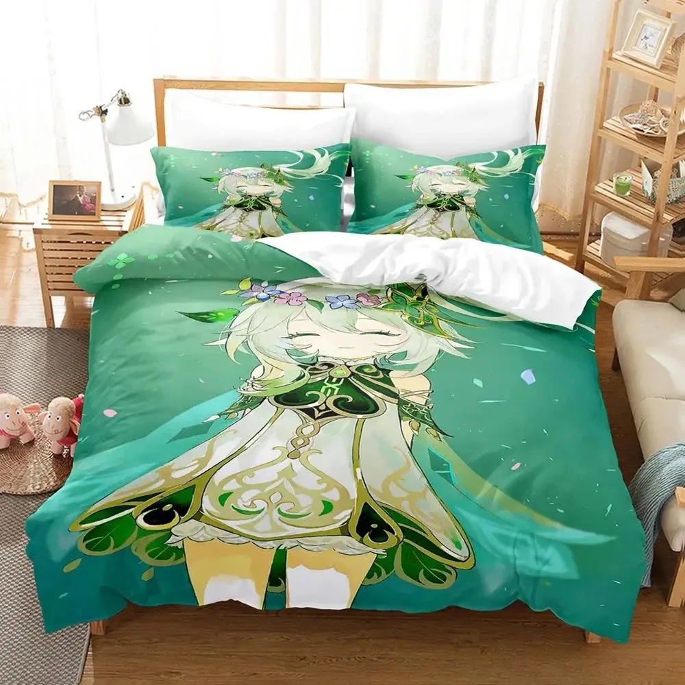 New Game Nahida Genshin Impact Bedding Set Cartoon Anime three-piece Set Adult Kid Bedroom Duvetcover Sets 3D Kawaii Girls
