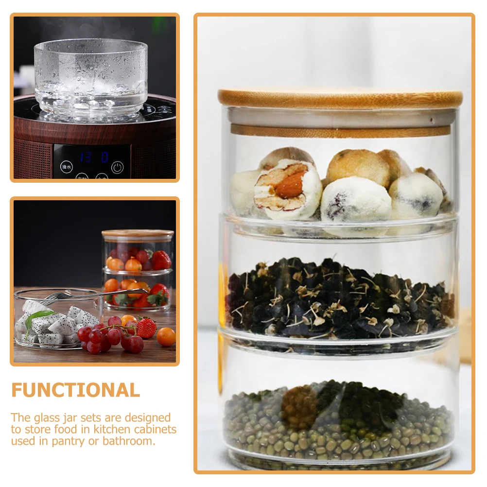

Glass Fruit Bowl Jars Bamboo Lid Storage Containers Salad Dessert Home Baby Food Candy Small Jewelry Organizer Heat Cold