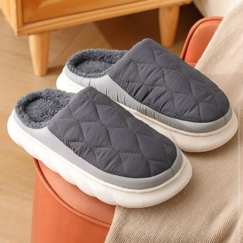 

Eyriphy New Winter Warm Fur Plush Slippers Men Soft Cozy Outdoor Casual Shoes Waterproof Male Slides Thick Sole Cotton Slippers