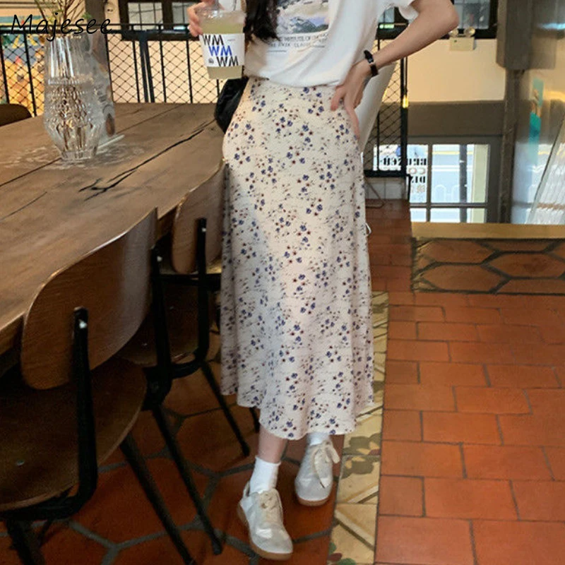 

Women Summer Floral Skirts Beach Casual Holiday Sweet Girls Midi Skirt Aesthetic Streetwear High Waist All-match Ulzzang Simple