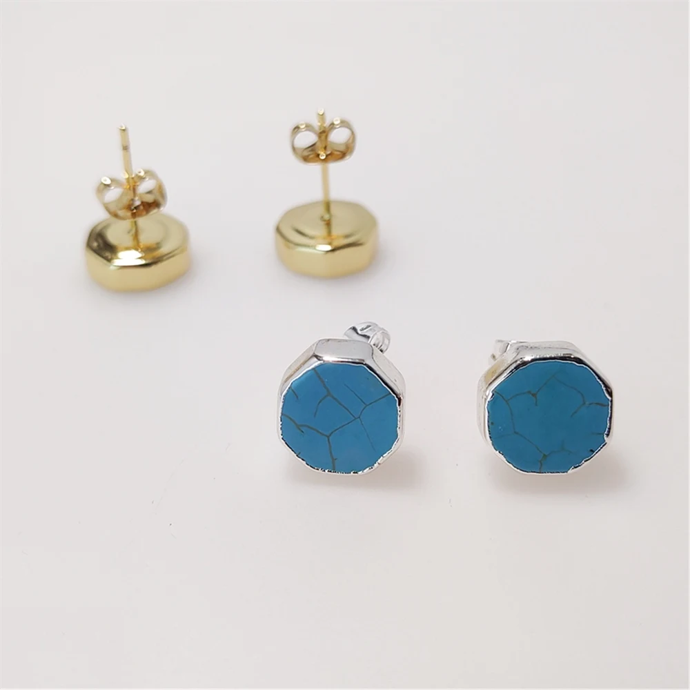 FUWO 1Pair Optimized Turquoises Stud Earrings,Golden Plated Minimalist Irregular Blue Howlite Jewelry For Women ER003
