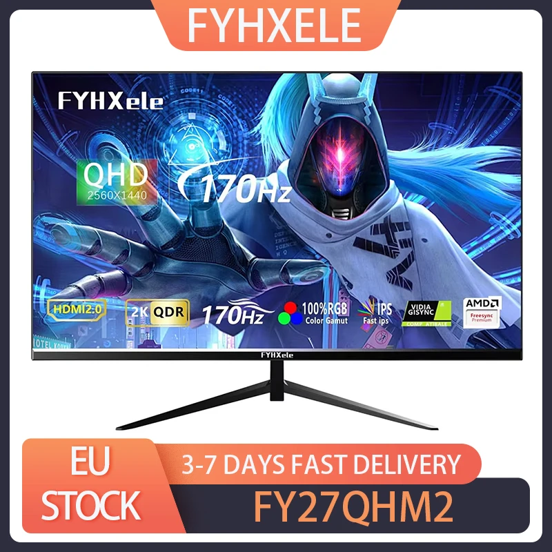 FYHXele FY27QHM2 27-inch Monitor, 2560*1440 QHD 16:9 IPS Screen, 170Hz Refresh Rate, 1ms GTG Response Time, 100% sRGB, FreeSync