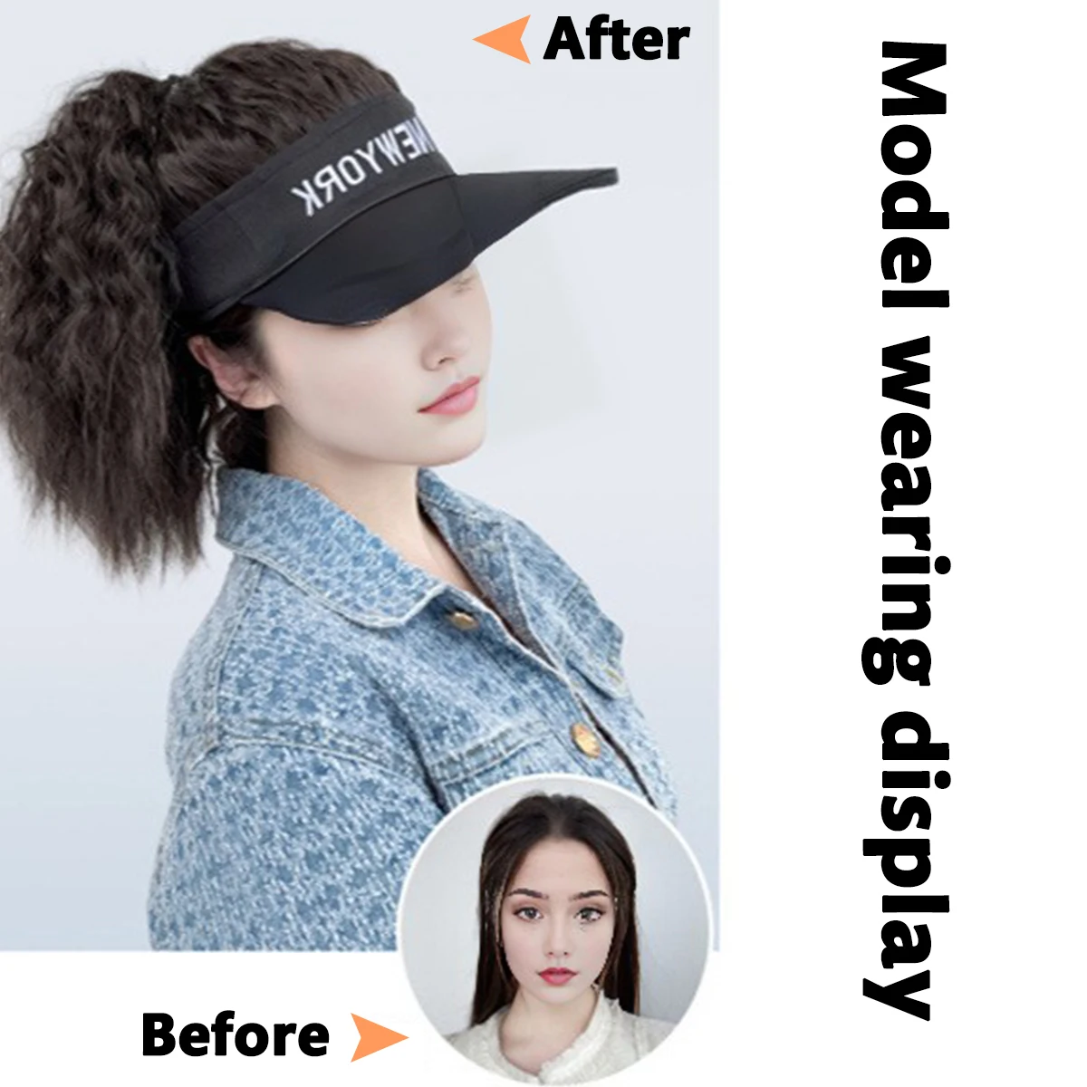Wig topi atas kosong sintetis topi matahari kepala wanita keriting alami wig tahan panas ekstensi rambut keriting keriting afro
