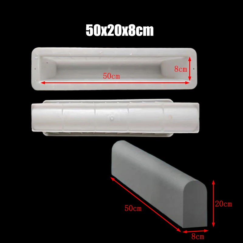 Roadside Stone Arc Cement Mold 50X20X8Cm Plastic Side Stone Long Line Brick Highway Road Concrete Brick Model