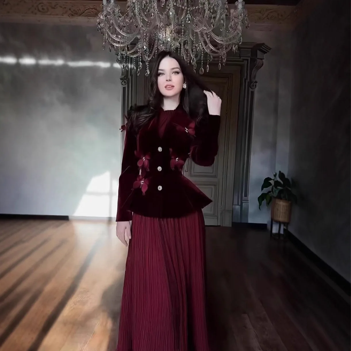 Women Two Piece Sets Dress Set Full Sleeve Coats Tight Waist Butterfly Long Dresses A Line Y2k Streetwear Elegant Work Summer