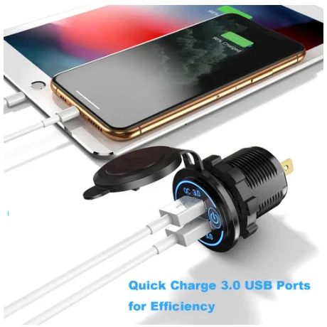 Dual QC 3.0 รถ USB Charger ซ็อกเก็ตสวิทช์สัมผัสไฟแช็ก SOCKET Diverter กันน้ําซ็อกเก็ตอะแดปเตอร์รถ