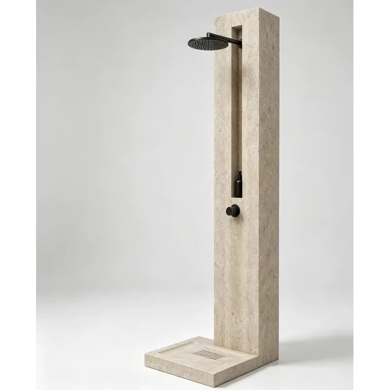 Custom Cut Travertine Base Sink Polished Surface Rectangular Freestanding Wash Basin Suitable For Villa Bathrooms