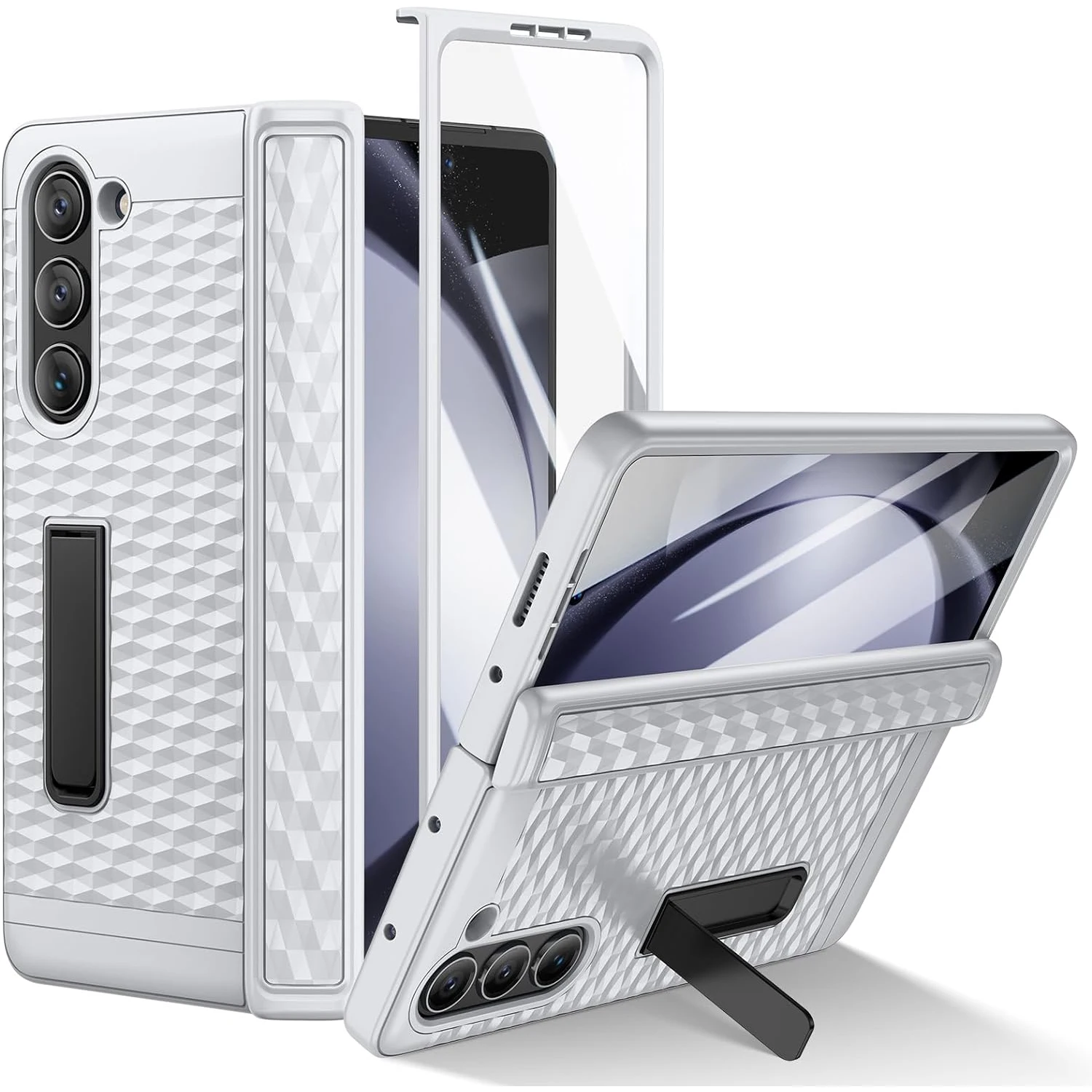 for Samsung Galaxy Z Fold 5 Case with Spring Hinge Protection&Built-in Screen Protector and Adjustable Kickstand, Non-Slip