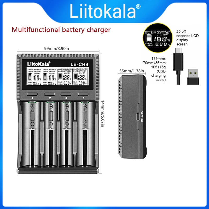 

LiItoKala Lii-CH4 Flashlight battery charger For 1.5V AA AAA Li-ion Lithium Rechargeable Battery