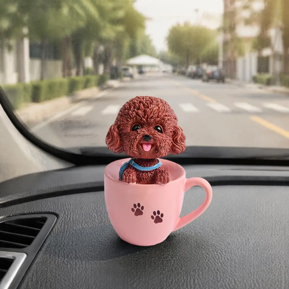 Cute Puppy Car Decor Resin Teddy Schnauzer Car Air Freshener Ornament Heat Resistant Dashboard Decor with Non-slip Mat Cute