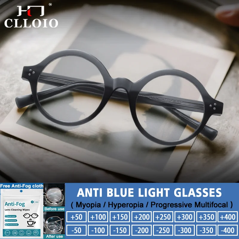 

CLLOIO New Classic Round Eyeglasses Women Retro Blue Light Filter Reading Computer Glasses Men Customizable Myopia Prescription