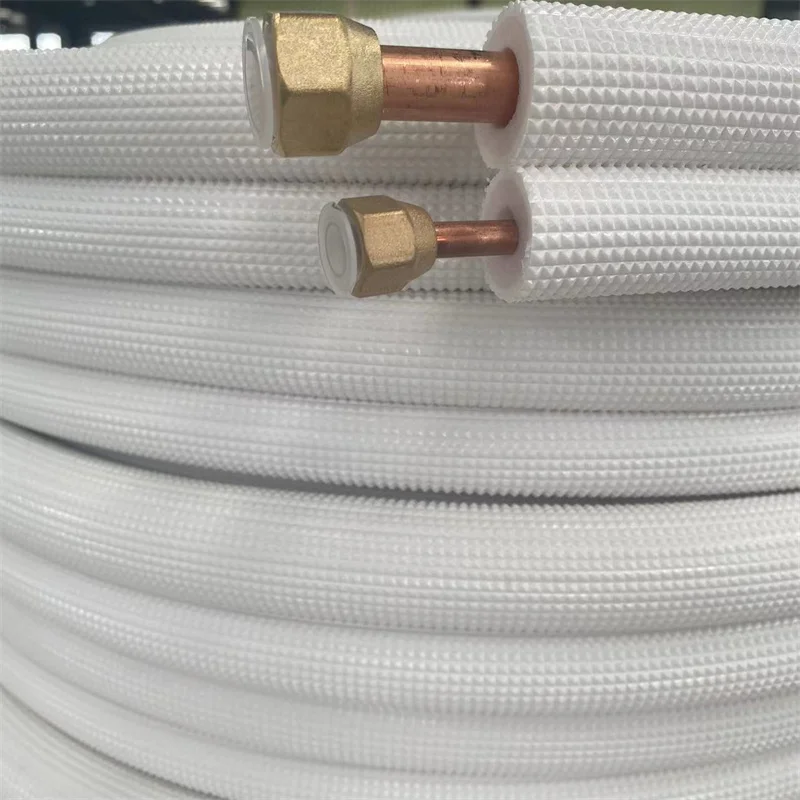 Custom 1/2+3/4 Inch White PE Insulated Copper Pair Coil 10-164FT Industrial Air Conditioner Line Set
