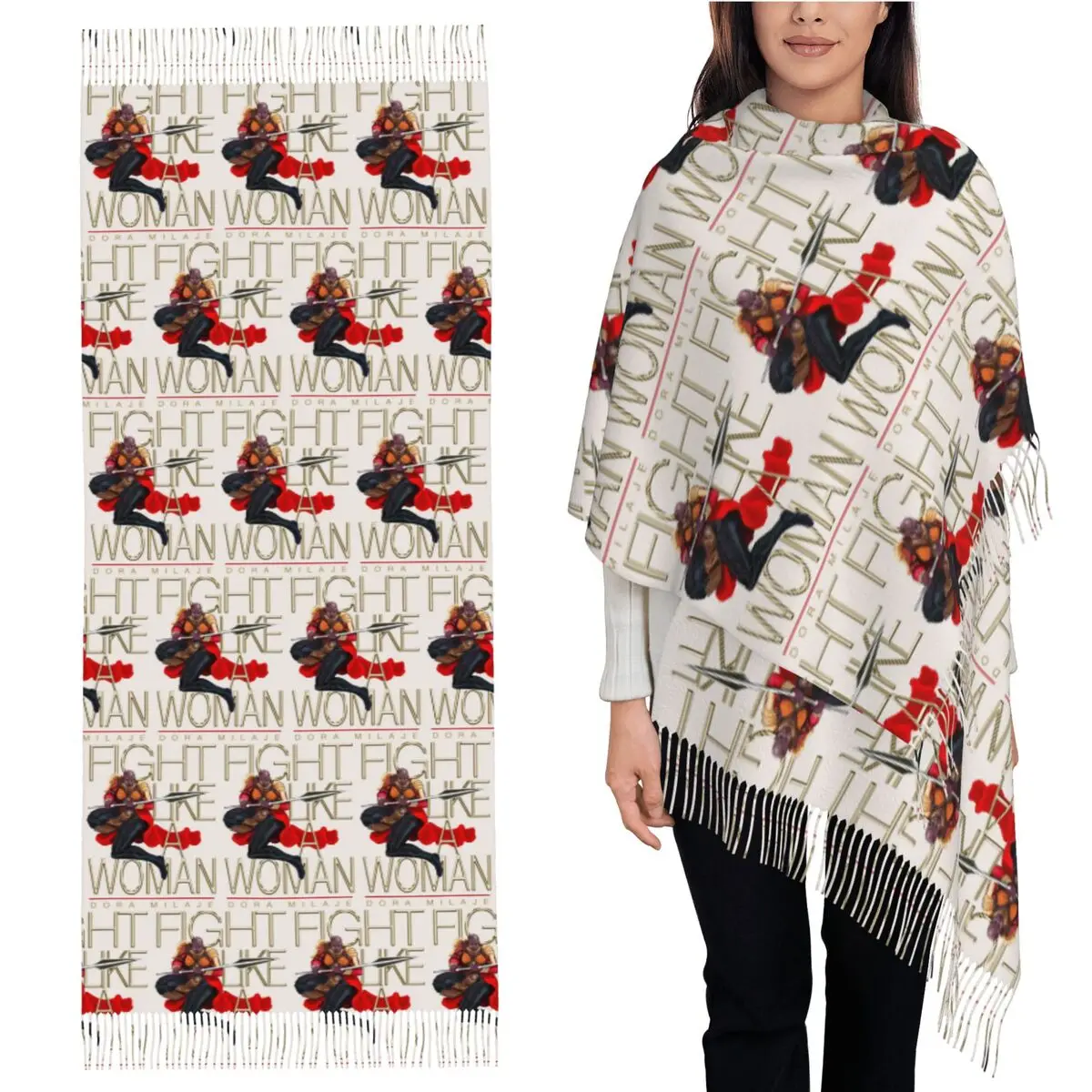 

Fight Like A Woman Scarf Tassel Scarves for Women Soft Warm Shawls and Wraps Long Fall Winter Shawl Wrap