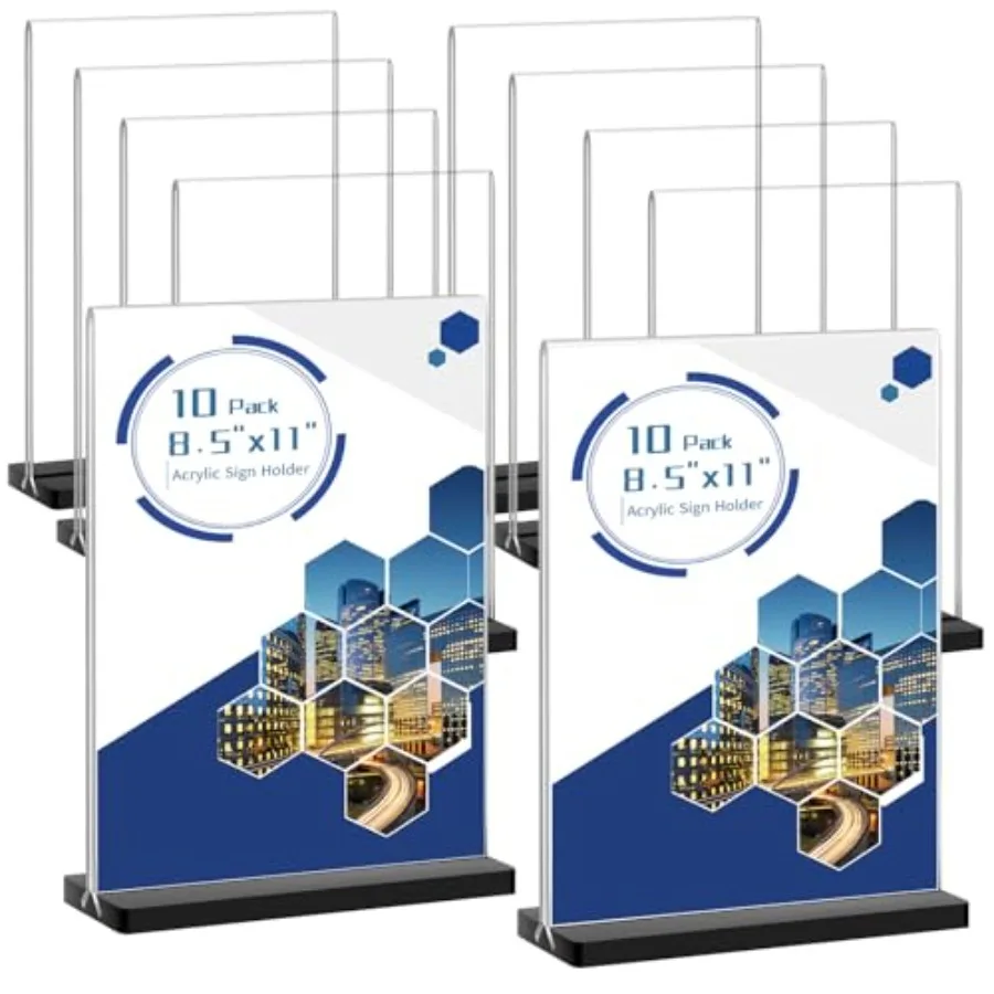 

Acrylic Sign Holder 8.5x11 10 Pack Double Sided Clear Display Stand with Black Base T-Shape Table Number Holders Plastic Pictur