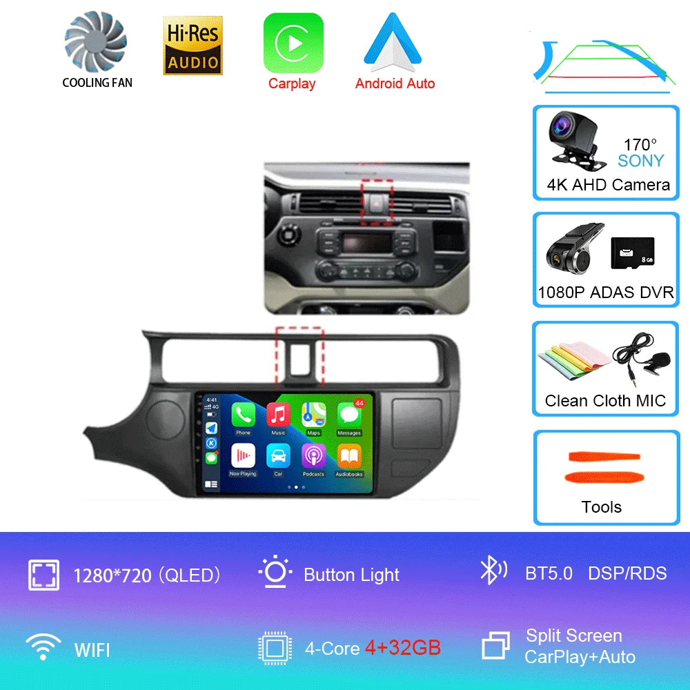 Android 16 Carplay Auto voor Kia RIO 4 K3 2011 2012 2013 - 2017 autoradio multimediaspeler navigatie GPS geen 2Din 2 Din