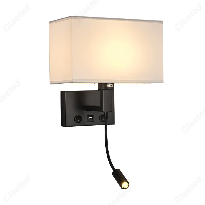 Imagem -05 - Lâmpada de Tecido Led para Quarto Ângulo Ajustável Wall Light Porta de Carregamento Usb Luz de Leitura de Cabeceira Decoração para Casa